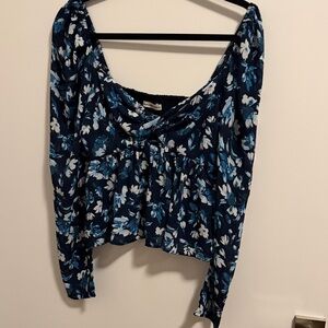 Abercrombie & Fitch Navy Blue Floral Scoop-Neck Peplum Top